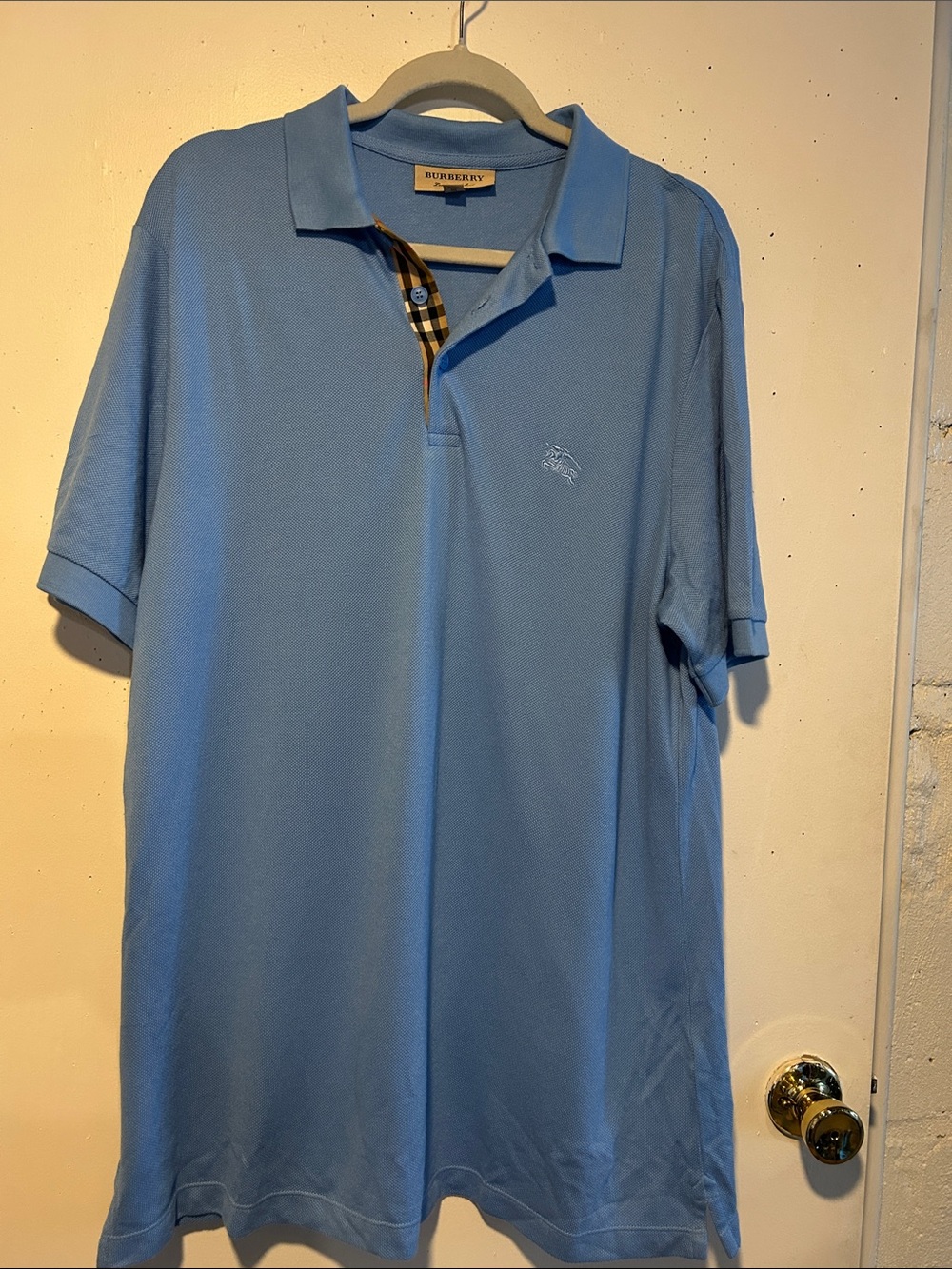 Burberry Light Blue Polo with Check Placket